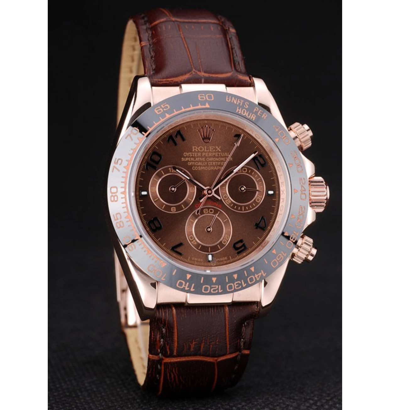 MiroTime 0711 Rolex Daytona Rose Gold Case Brown Dial Brown Leather Strap